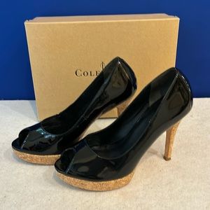 Beautiful Cole Haan Black Patent Leather Cork Platform and High Heels Sz 10